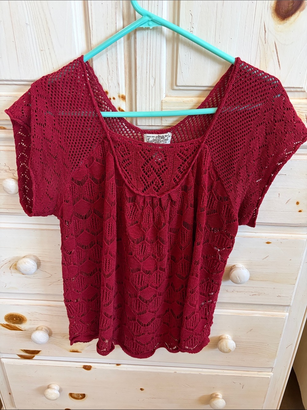 Lucky Brand Open-Knit Scoop Neck Top — Wine